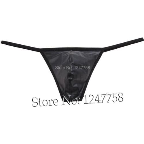Sexy Male G-String Thong Pants Mens Bulge Pouch Tanga Underwear Leather Like T-Back