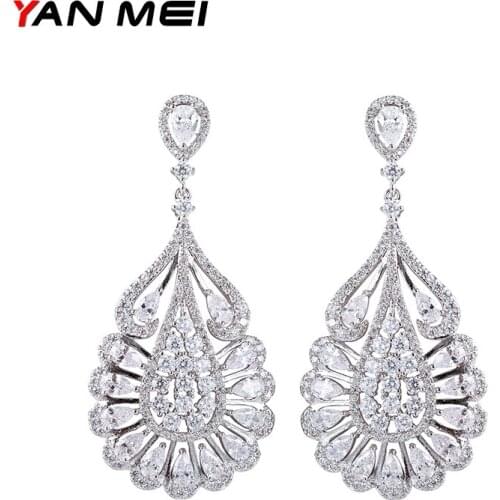 YAN MEI Summer New Zirconia Waterdrop Dangle Earrings Flower Earring Wedding Accessories GLE6684