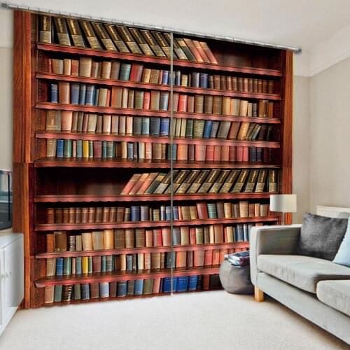 Curtains Decoration European Vintage bookshelf 3D Curtains For Living room Blackout room Bedroom modern living room curtains