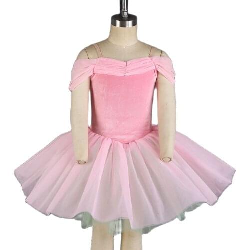 Off-shoulder Platter Tutu Skirt Girls Ballet Dance Tutu Costume Leotard Dress Velvet Bodice Ballet Dress Performance 21049