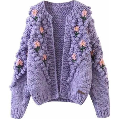 Za 2020 embroidery Knitted Sweater Women Cardigan Befree Harajuku Flower Pull Femme Hiver Leisure Time Coat Truien Dames Autumn