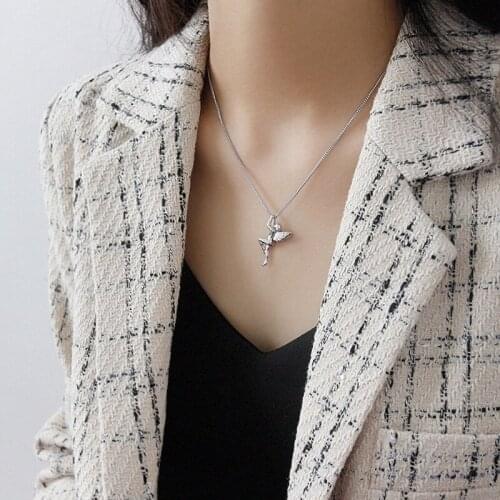 Luxury Angel Fairy Long Chain 925 Sterling Silver Pendant Necklace For Women Girls Simple Cute Designer Jewelry Accesorios