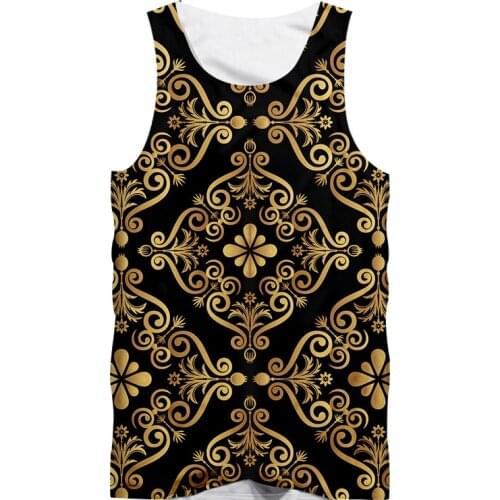 OGKB New Baroque Court Style Vest Mens 3d Printed Crown Golden Flower Luxury Sleeveless Tank Tops Men Women Plus Size Tops 6XL