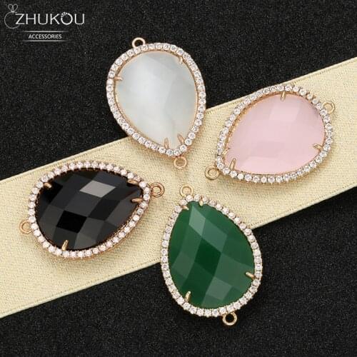 ZHUKOU 19x28mm Brass Cubic Zirconia A Drop of Tear Connectors for DIY Necklace Handmade jewelry making findings model:VS345