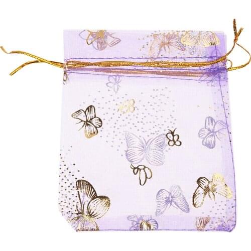 100pcs Butterfly Drawstring Organza Wedding Gift Jewellery Candy Pouch Bags purple