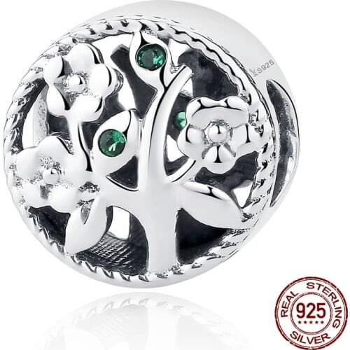 2020 new genuine 100% 925 sterling silver round life tree beads fit bangle bracelet charm woman fashion original jewelry making