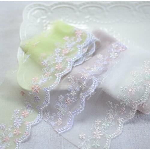 3M/lot 7cm wide Light Green and Light Purple/White Rayon Polyester Embroidery Lace Tulle X511