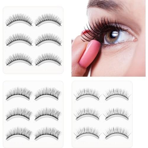 3 Pairs 3D Chemical Fiber False Eyelashes Simulation Eyelashes Elongated Double Cotton Thread Black Stems Natural Realistic