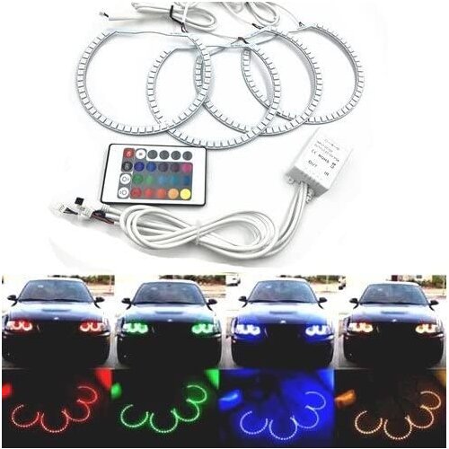 4pcs 131MM Multi-Color RGB LED Angel Eyes Halo Ring Lighting Kit with Remote Control for BMW E36 E38 E39 E46
