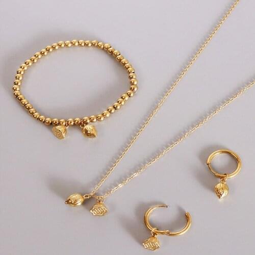 Amaiyllis 18K Gold Rose Flower Set Ornaments Handmade Choker Boho Lotus Seeds Necklace Pendants For Female Jewelry Gift