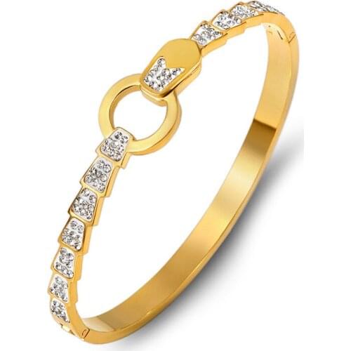 Luxury Hollow Round Stainless Steel Bracelets Bangles For Women Female Girls Charm Small Crystal Cuff Bangle Jewelry Gifts