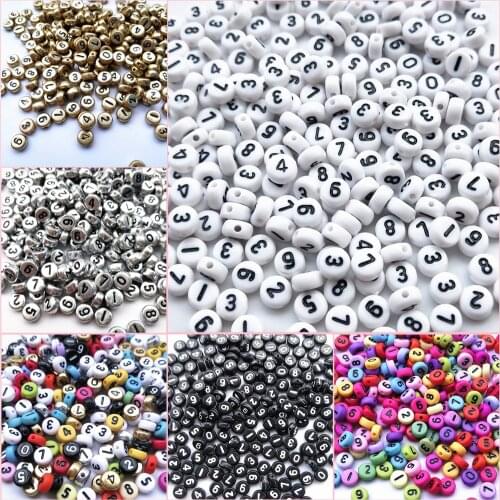 6 Styles Mixed Numbers Letter Acrylic Beads 200pcs 7mm Round Spacer Beads for DIY Charms Bracelet Necklace Jewelry Findings