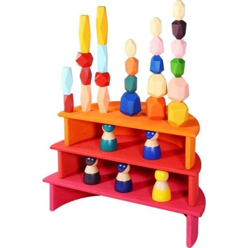 Baby Toys Wooden Rainbow Building Blocks Simulation Stone Toy for Children Creative Rainbow Stacker Montessori Early Education
