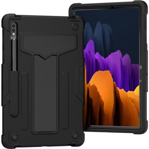 For Samsung Galaxy Tab S7 T870 T875 11 2020 Kids Safe Shockproof T-shaped Bracket Robot Silicone Tablet Case + FilmPen
