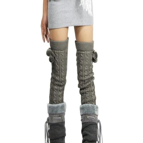 Women Winter Leg Warmers Knee High Thigh High Tie Cable knitted Long Boot Socks