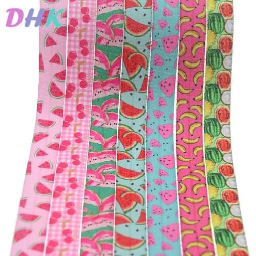 DHK 5/8'' 5yards fruits watermelon banana printed Fold Elastic FOE stretch ribbon hairbow headwear headband DIY OEM E1722