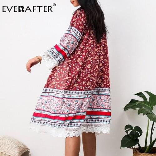 EVERAFTER Beach Cover Up Fashion Boho Floral Print Blouse Women Patchwork Lace Kimono Loose Ladies Summer Casual Long Tops