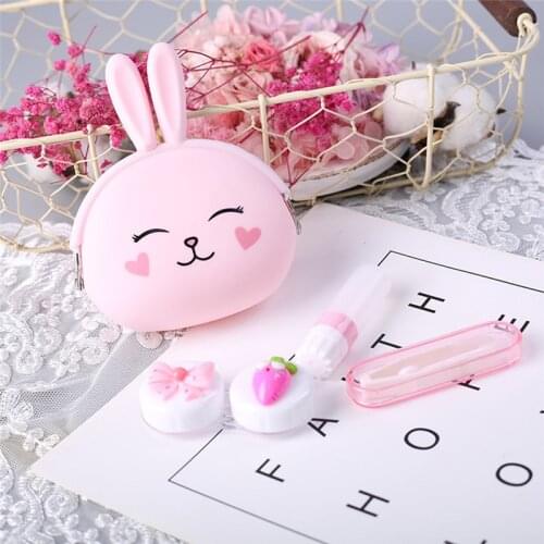 Imixlot New Cute Creative Cartoon Pocket Mini Contact Lens Case Travel Kit for Unisex Randomly Color Rabbit Travel Kit Container