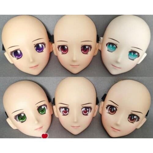 Jiang)Female Sweet Girl Resin Half Head Kigurumi Crossdress Cosplay Japanese Anime Role Lolita Doll Mask