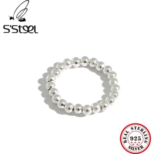 SSTEEL 925 Sterling Silver Rings For Women Korean Minimalist Round Beads Rings Personalized Anillo Plata 925 Mujer Jewelry