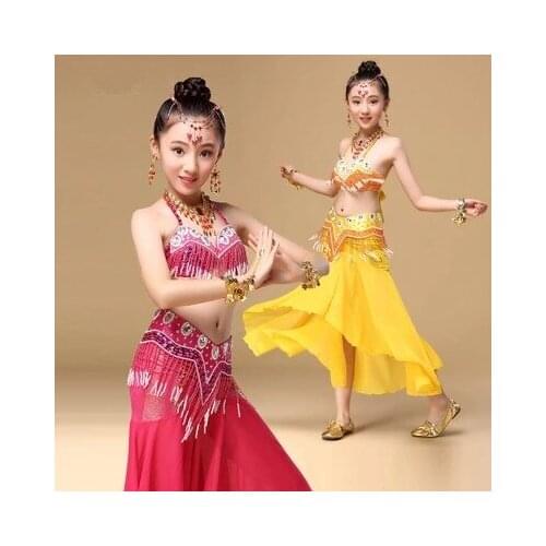 New Style Belly dance costume clothes wear kids dance child bellydance children gift indian dance 3pcs Bra&Belt&Skirt CW002