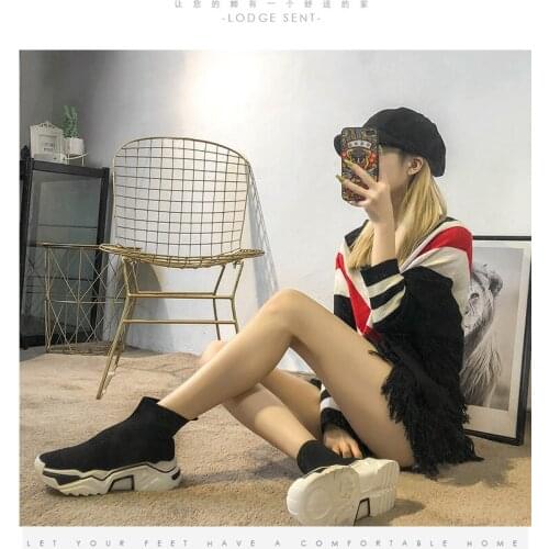 Unisex Socks Shoes Breathable High-top Women Shoes Flats Fashion Sneakers Stretch Fabric Casual Slip-On Ladies Shoes