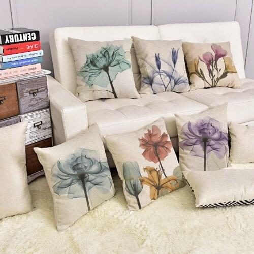 Linen creative hand-painted farmhouse flower digital printing christmas pillow case home bedside cushion Europe style