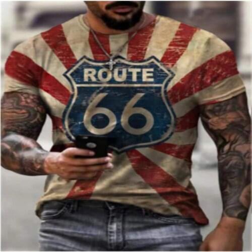 Summer hot-selling No. 66 mens T-shirt 3D printing digital pattern Harajuku O-neck fashion street all-match T-shirt