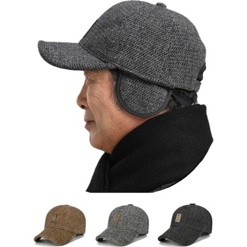 Mens Winter Baseball Hat with Earflaps Snapback Cap Keep Warm Gorras Thicken Ear Protection Fitted шапка зимняя мужская