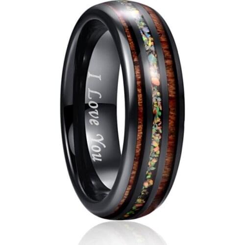 Mens Womens Ring 6MM Tungsten Carbide Ring Opal Hawaii Koa Wood Komaru Color Rainbow Tungsten Steel Ring