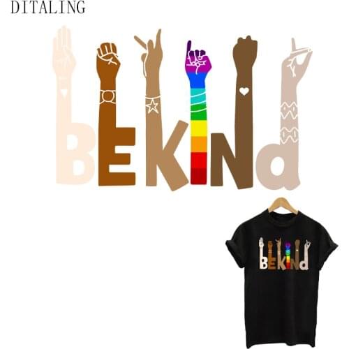 Be Kind Stickers Iron On Transfers Patch On Kids Clothing DIY Washable T-Shirt Thermal Sticker On Clothes Child Black Girl Patch
