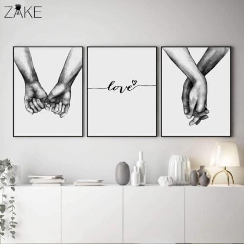 Nordic Poster Black And White Holding Hands Canvas Prints Lover Quote Wall Pictures For Living Room Abstract Minimalist Decor