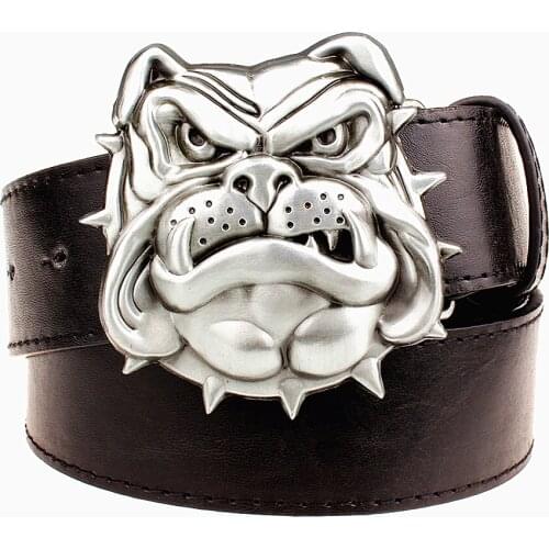Bull dog head Mens belt metal buckle belts angry Bulldog head Street Dance accessories hip hop waistband novel belt for women