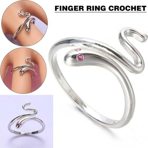 Retro Adjustable Snake Shape Finger Loop Crochet Ring Hook Knitting Kit Protect Fingers And Make Knitting Work Faster