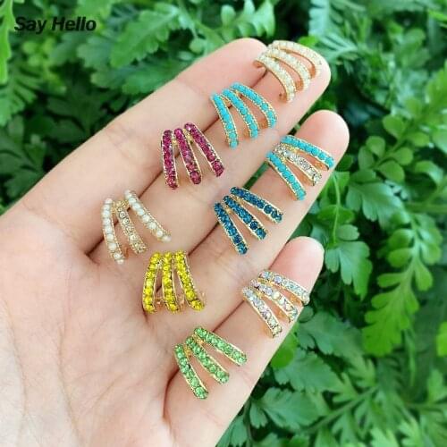 SAY HELLO 2021 New Crystals Turquoises Inlaid Small Stud Earrings for Women Claw Shaped Ear Studs Piercing Jewelry серьги K5701