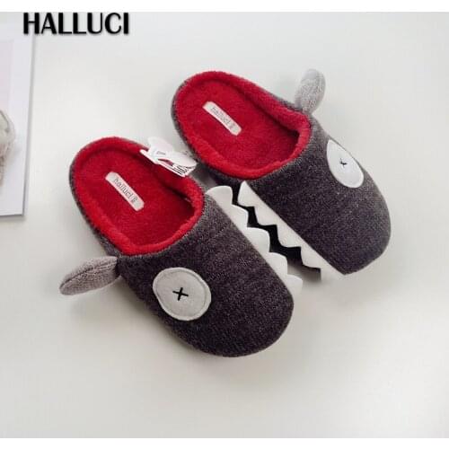 Cute shark Home slippers shoes woman simple fresh Black Bedroom non-slip keep warm floor cotton slippers babouche women