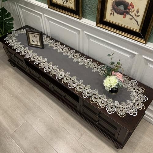 Oval Tablecloth Table Runner Embroidered Tea Table Cover American TV Cabinet Lace Shoe Cabinet Dresser Table Flag Dust Cover