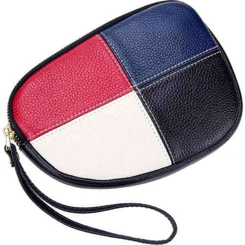 Womens Genuine Leather Personalized Small Bag Fashion Contrast Color Walltes Female Handbag Ladies Clutch Hand Wallet