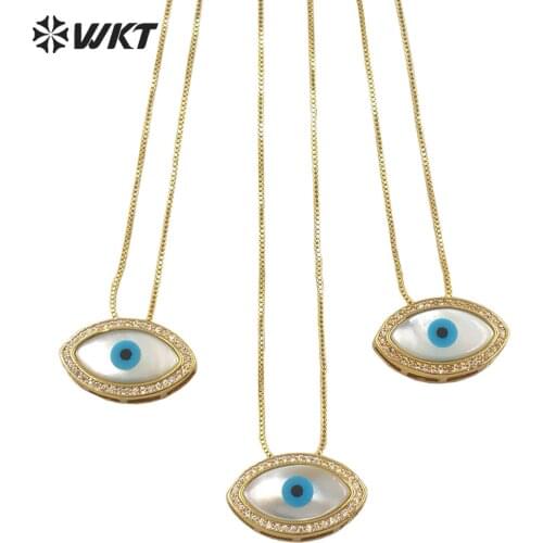 WT-MN971Amazing gorgeous fashion gold plated horse eye shell necklace women micropave cz setting eye necklace in adjustable size