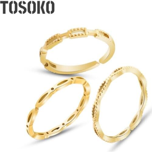 TOSOKO Stainless Steel Jewelry Gold Color Geometric Ring Round Hollow Ring Opening Adjustable 2020 Female Ring BSA133