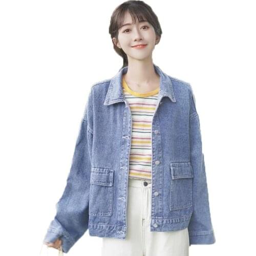 Blue Jean Jacket Women Autumn Casual Loose Single Breasted Long Sleeve Denim Jacket Female Fashion Lapel Cowboy Outerwear
