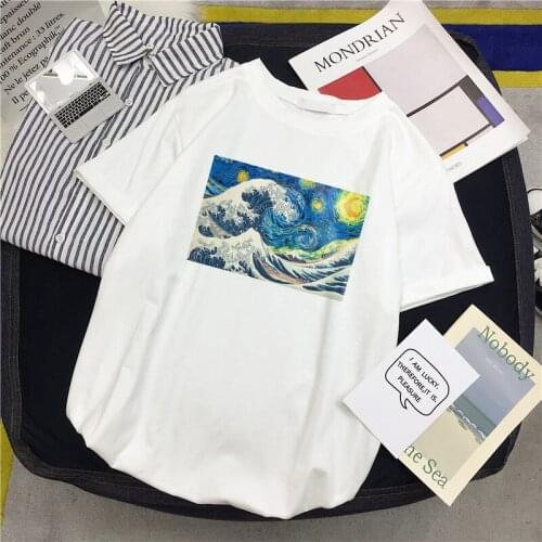 Womens Fashion Great Wave Plus Size Tees Tops New Summer Short Sleeve Casual Female vintage Van Gogh Painting Loose T-Shirts