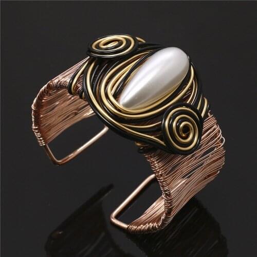 New Fashion Ethnic Colorful Flower Rhinestone Charm Wrap Women Bracelets & Bangles Female Metal Wire Weave Jewelry