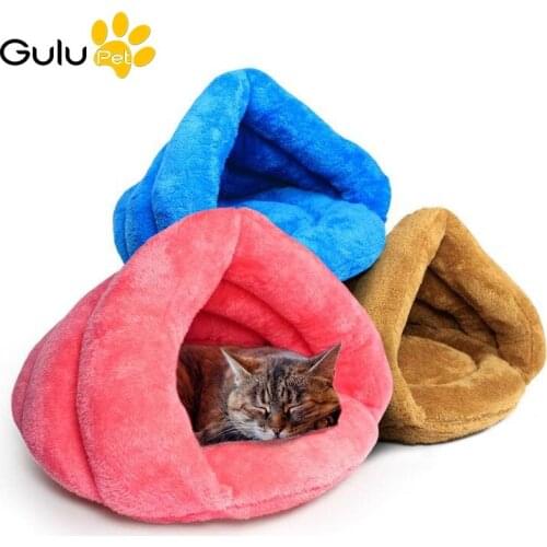 Winter Lovely Triangle Pet Cat Dog House Kennel Puppy Thick Soft Bed Plush Sleeping Mat For Small Animals