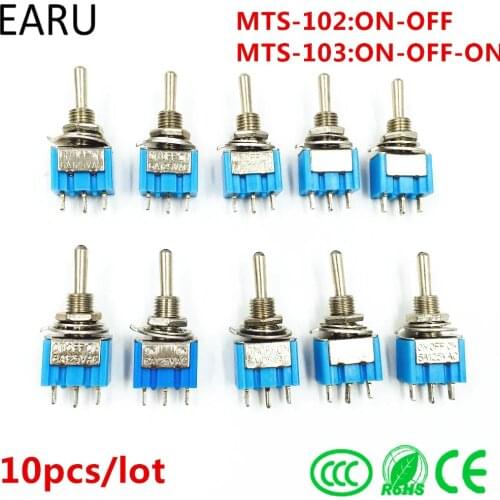10Pcs DIY Toggle Switch ON-OFF-ON / ON-OFF 3Pin 3 Position Latching MTS-103 MTS-102 AC 125V/6A 250V/3A Power Button Switch Car