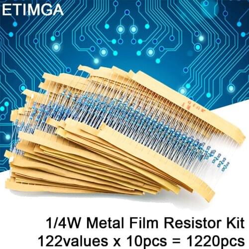 1220PCS/LOT 1/4W Metal Film Resistor Kit Color Ring Resistor Sample Package 122values X 10pcs