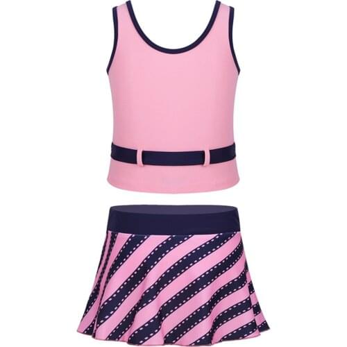 2PCS Kids Swimsuit Girls Tankini Swimwear Child Swim Tops with Striped Skirts Beach Wear Childrens Bathing Suit Girls Swimsuits