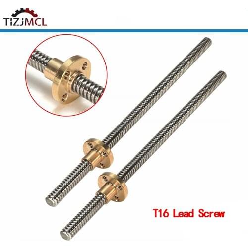 CNC 3D Printer T16 Lead Screw Thread Screw Pitch 4mm Lead 4mm With Brass Nut Length 100/200/300/400/500/600/700/800/900/1000mm