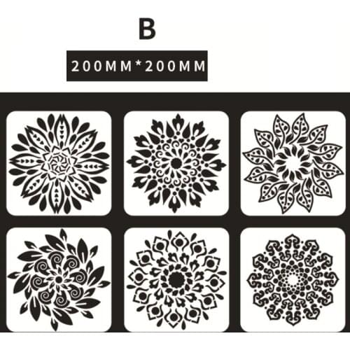 6pc 20*20cm Mandala Flower Stencil DIY Walls Layering Painting Template Decor Scrapbook Diary Stamp Coloring Embossing Reusable