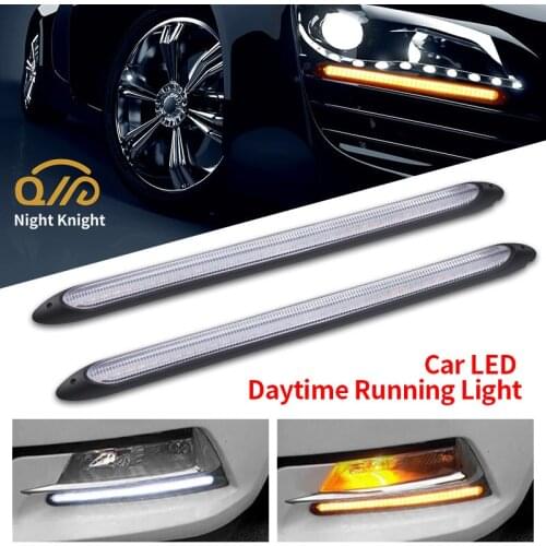 Night knight 2pcs Car Day Lights LED Daytime Running Lamp 12V Universal White Scan DRL Light Sequential Flow Yellow Turn Signal